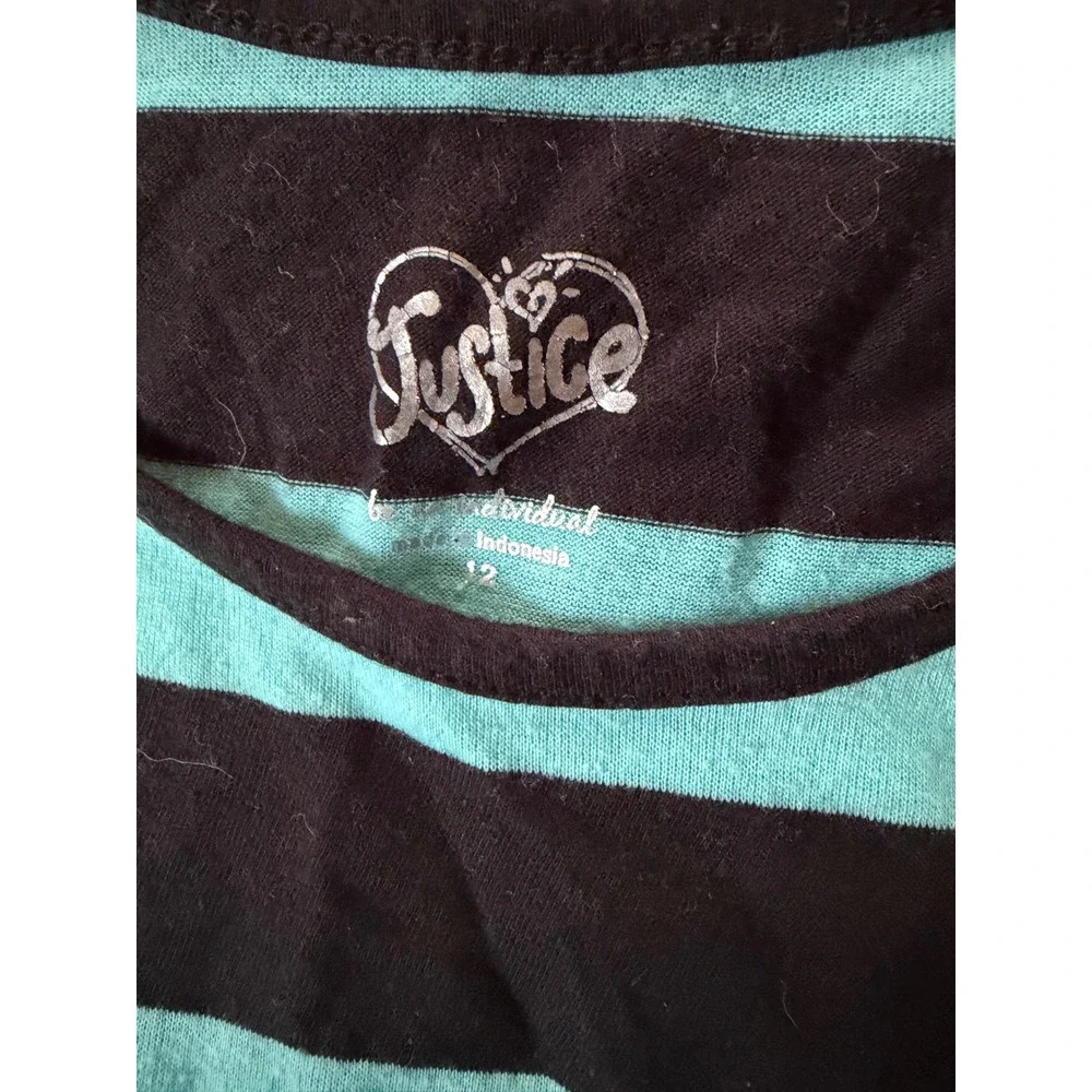 Justice Girls Turquoise Black Striped Tulle Sequin Bow Dress Size 12 Long Sleeve